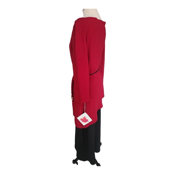 Leslie Belle Red and Black Asymmetrical Dress with Beaded Belt 14 NOS NWT - Picture 5 of 10